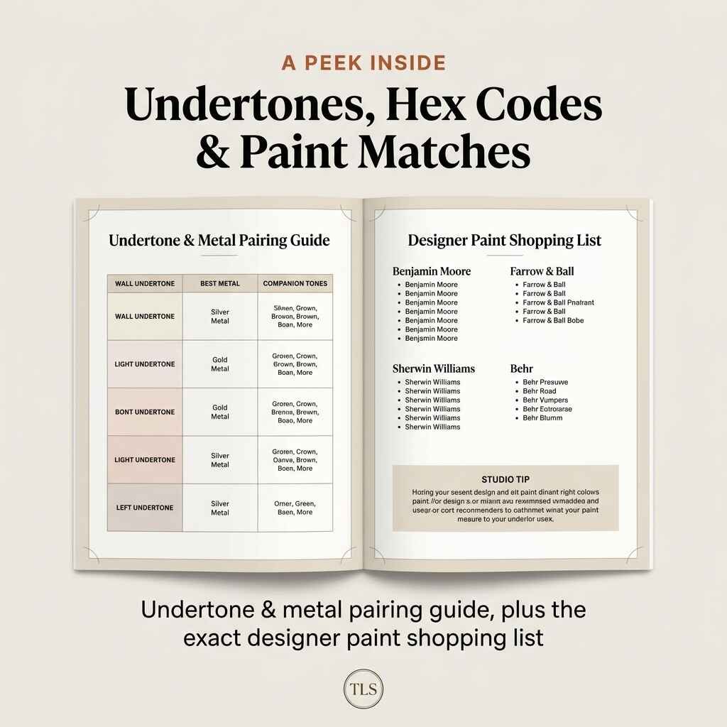 Inside look at paint undertones, hex codes, and designer paint shopping list spread
