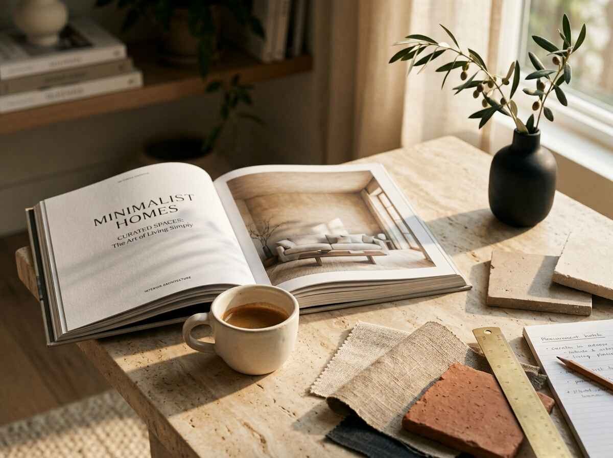 workspace with natural light and open book on table and cup on table