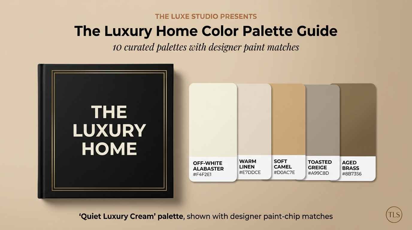 The Luxury Home Color Palette Guide with quiet luxury cream paint swatch chips