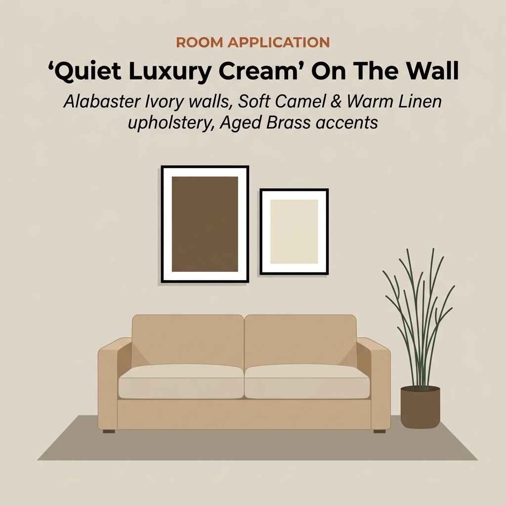 Quiet luxury cream paint palette styled in a modern living room setting