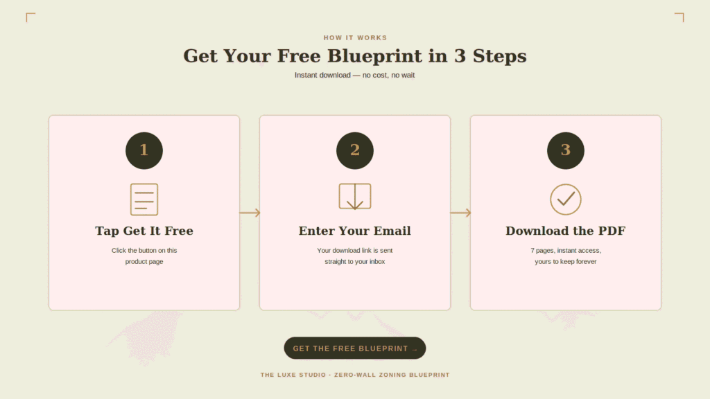 Get Your Free Zero-Wall Zoning Blueprint in 3 Steps — Tap Get It Free, Enter Your Email, Download the 7-page PDF instantly
