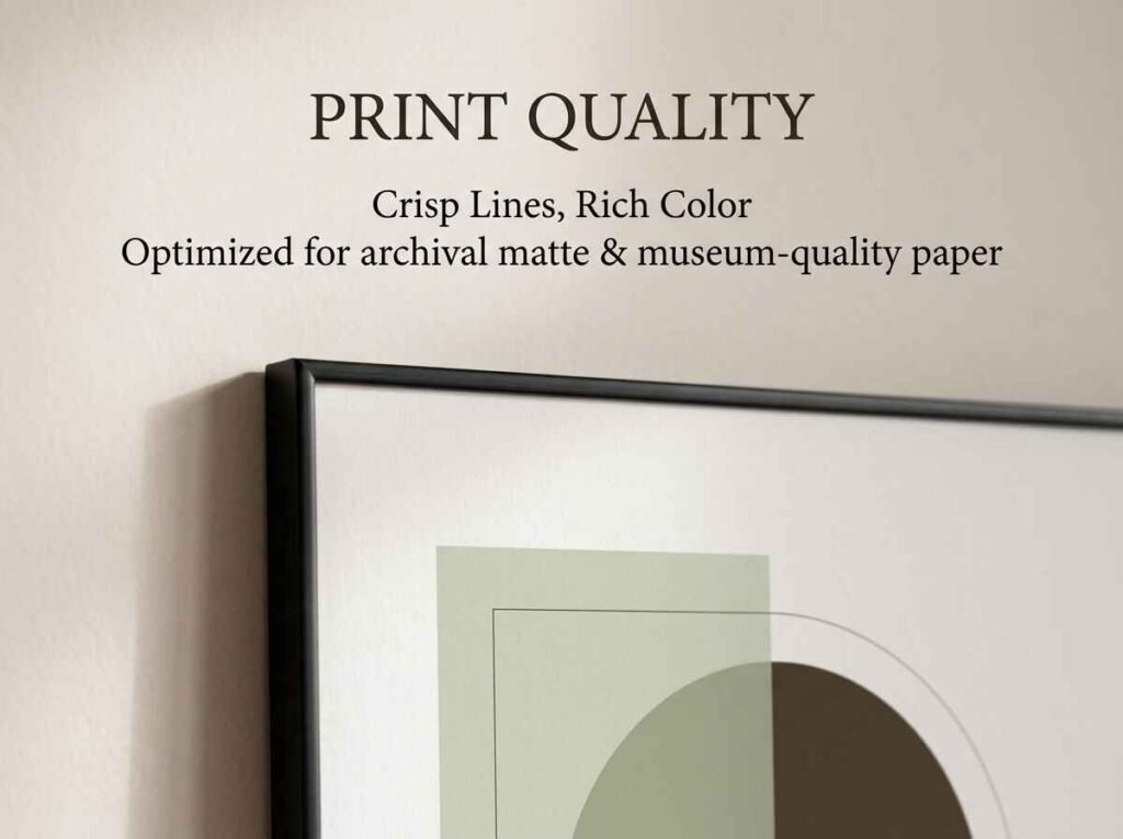 Minimalist wall art print quality close up showing crisp lines and rich color