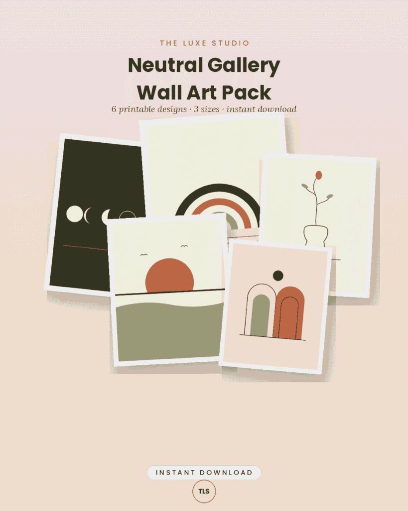 neutral gallery wall art pack set of 6 with cream background