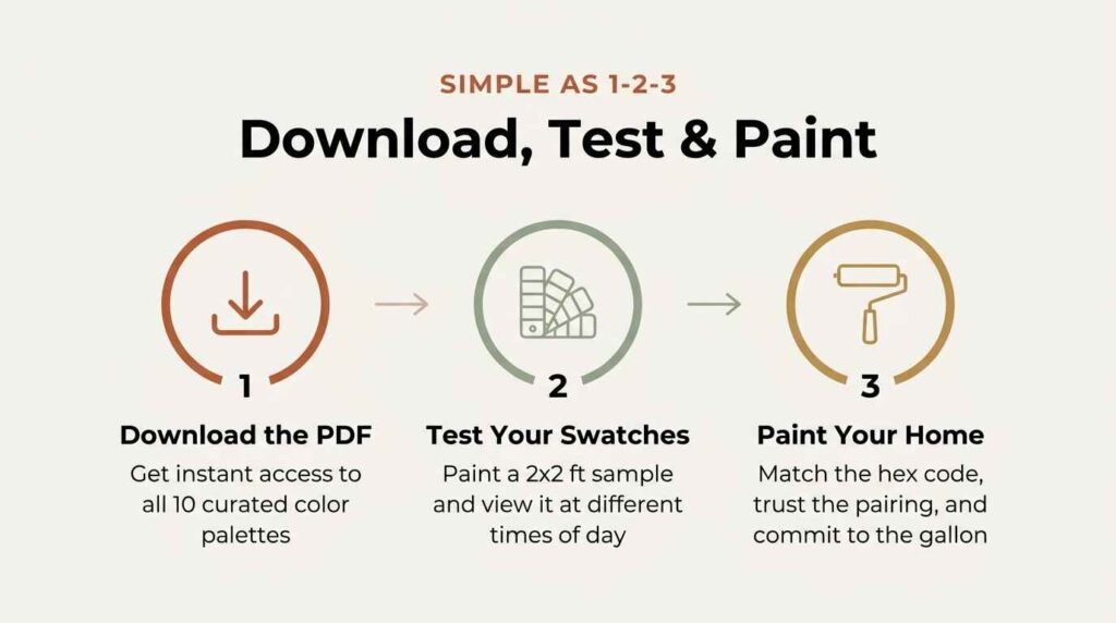 Simple 3-step guide: Download PDF, Test Your Swatches, and Paint Your Home