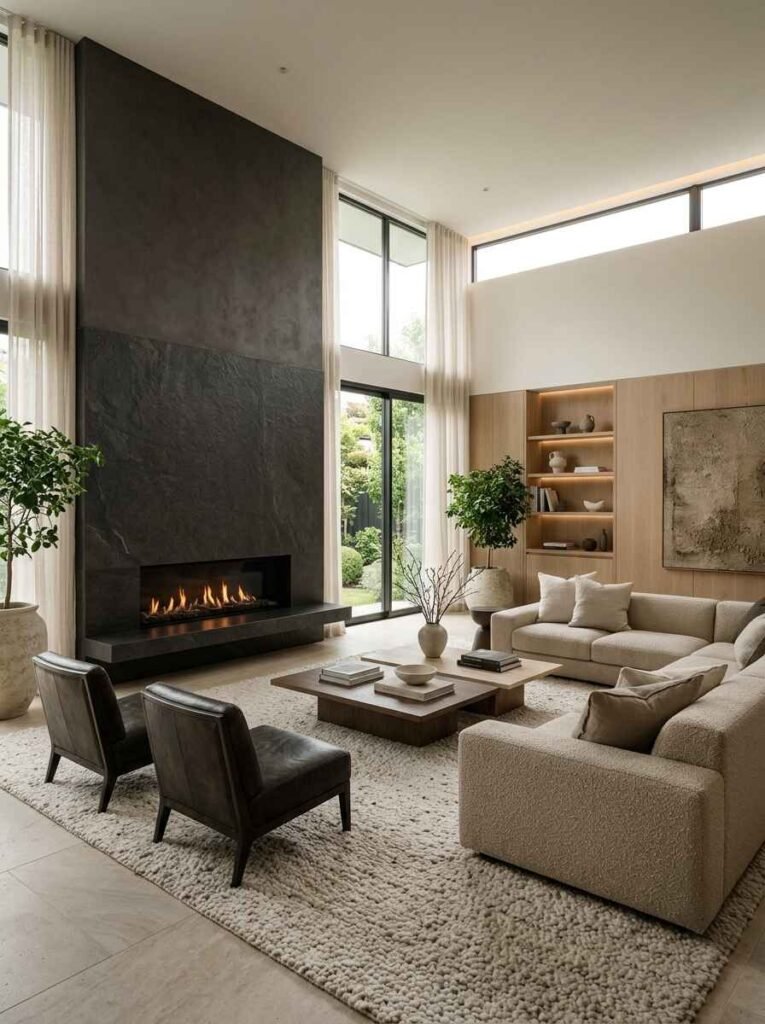 Modern open-concept living room featuring a sleek